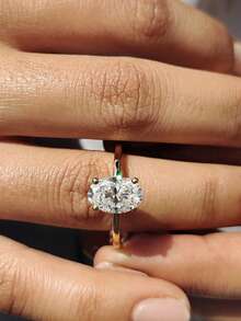 1 chiếc nhẫn cưới Moissanite hình oval bốn chấu lãng mạn 1-2ct, bạc sterling S925, nhẫn đính hôn sang trọng, nhẫn hứa hẹn, nhẫn kỷ niệm, quà tặng trang sức cho nữ, quà Giáng sinh. - Vàng - Xem 6