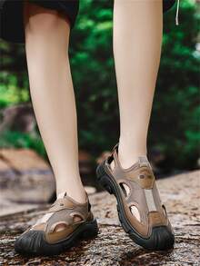 Plus Size Men's Outdoor Toe Cover Sandals, Casual Sports Sandals, Driving Shoes - Brown - View 9