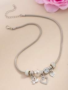 Collar con colgante de cisne doble con forma de corazón de strass con diseño de moda para mujeres - Multicolor - Ver 5
