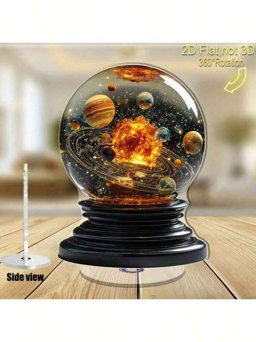 Adorno esférico del planeta plano con rotación de 360° Decoración del sistema solar para el hogar - Multicolor - Ver 1
