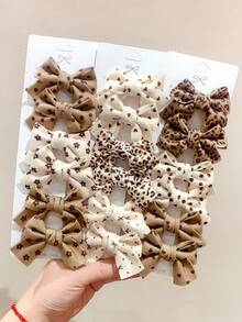 8 chiếc kẹp tóc bằng vải màu be và cà phê ngẫu nhiên, họa tiết chấm bi, nơ, da báo 3D, hoa trái tim, phụ kiện tóc kiểu Pháp thanh lịch dành cho bé gái, phù hợp cho sử dụng hàng ngày và dự tiệc. - Nhiều màu - Xem 7