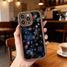 Cubierta de teléfono con borde negro diseño de copos de nieve multicolor fondo estrellado para uso diario en cafeterías y salas de estar,Aplicable a los teléfonos de la serie Apple y Galaxy - Negro - Ver 4