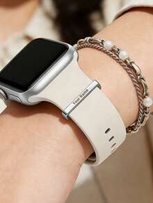 Personalized Watch Band Charms Set, Custom Engraved Name Bar & Heart Charm, Heart & Love & Pulse Design, Engraved Gift For Women Girls, Valentine's Day Jewelry Accessory,Birthday, Anniversary, Valentine's Day, Couple Gift, Cute Watch Decoration - Multicolor - View 12