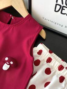 2 pezzi/Set Outfit dolce per ragazze, nuovo set di pantaloni casual estivi alla moda per giovani ragazze - Rosso - Visualizzare 4