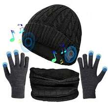 4-Piece Winter Gift Set Including Bluetooth Headphones, Hat, Gloves And Warm Scarf For Men And Women - One Size Fits All - Ideal Birthday Gift (Black) - 黑色 - 查看 9