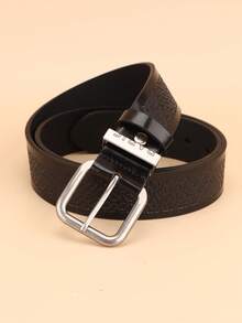 1 pièce Ceinture en cuir PU avec boucle carrée métallique vintage gaufrée pour femmes