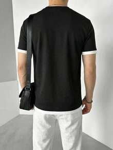 GRDR Men's Summer 2 In 1 Design Short T-Shirt, Fashionable Casual Crew Neck Top - Black - View 2