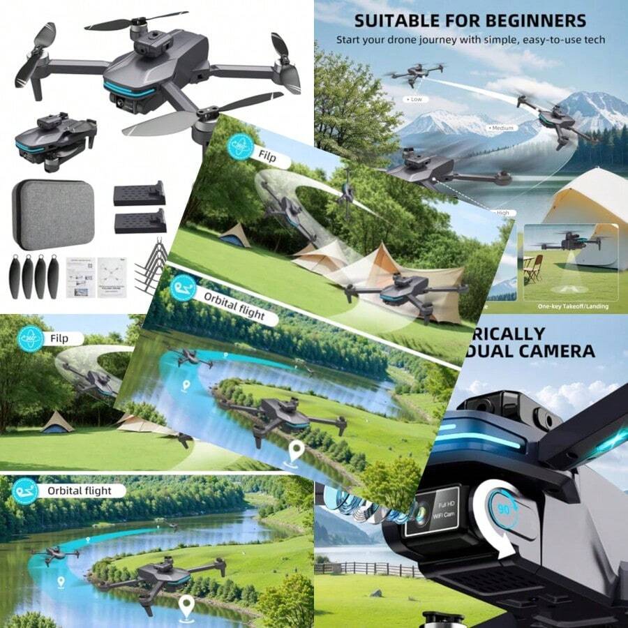Drone plegable 4K con doble cámara eléctrica ajustable cuadricóptero RC sin escobillas para principiantes con retención de altitud er obstáculos despegue o aterrizaje con una sola tecla-0002 - Grisoscuro - Ver 1