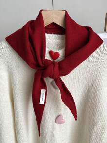 100%羊毛针织三角披肩，女士秋冬保暖护颈围巾，多功能百搭小围巾 - 紅色 - 查看 6