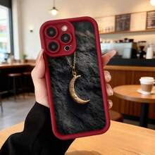 Funda de teléfono con borde negro diseño de luna creciente dorada sobre fondo oscuro para uso diario en cafeterías y espacios urbanos,Aplicable a los teléfonos de la serie Apple y Galaxy - Burdeos - Ver 7