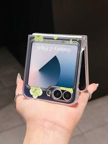 1pc Fashionable And Simple Matte PC Material Cute Flower Element Folding Phone Case, Can Protect And Prevent Falling: SamsungGalaxy Zflip 3/Zflip 4/Zflip 5/Zflip 6/Zflip 7/OPPO Find N3 Flip/ Razr 50 Ultra/ Razr 60 Ultra/ Razr 60/ Razr 50/XiaomiMIX Flip/Galaxy Z Flip7 FE - Transparent Green - View 3