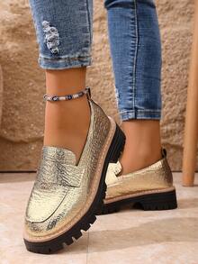 Teens' Fashionable Platform Loafers - Gold - View 3