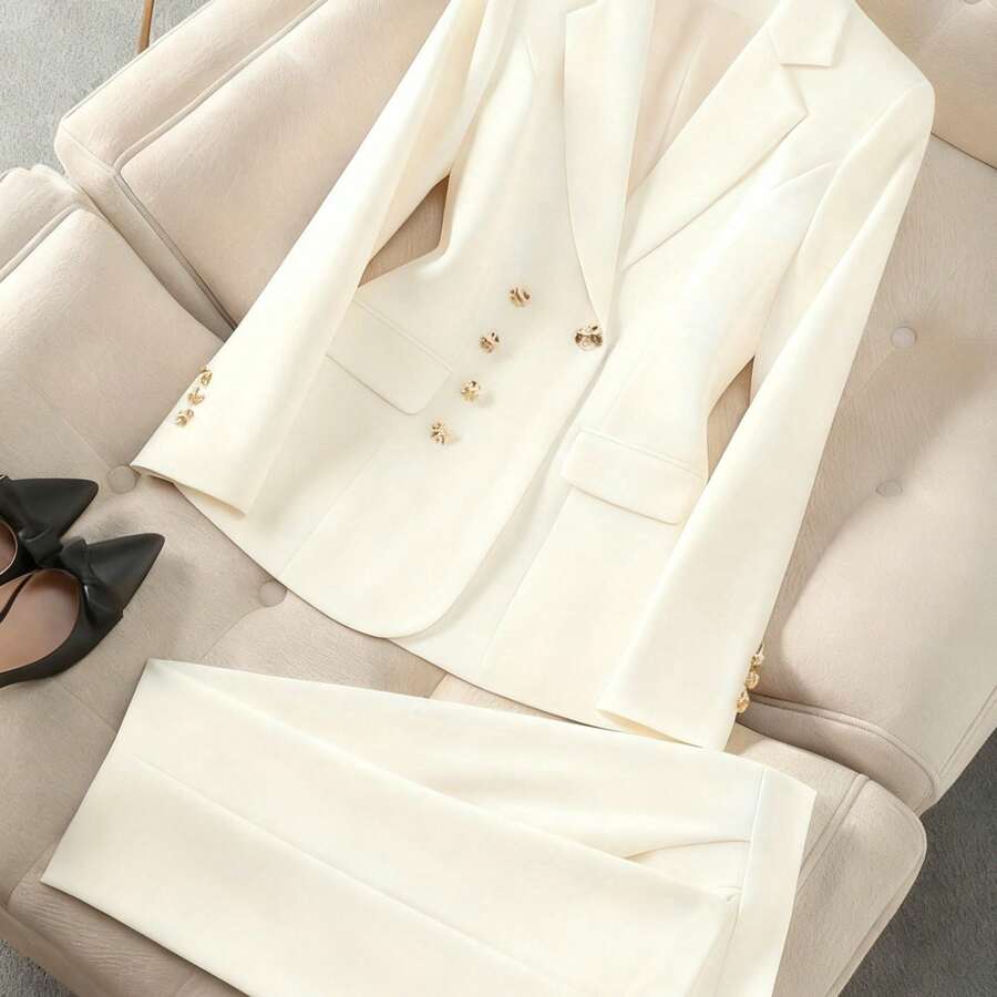 2025 New Women'S Casual Pants Suit, A Two-Piece Set Including A Formal Blazer And Trousers For Business Work. - Màu be - Xem 1