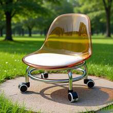 1pc Thickened Carbon Steel Leg Small Chair, Multi-Functional Acrylic Transparent Chair, Short Backrest Leisure Small Chair, Swivel Caster Small Round Stool, Shoe Changing Stool, Silent Sliding Backrest Small Chair - Multicolor - View 10