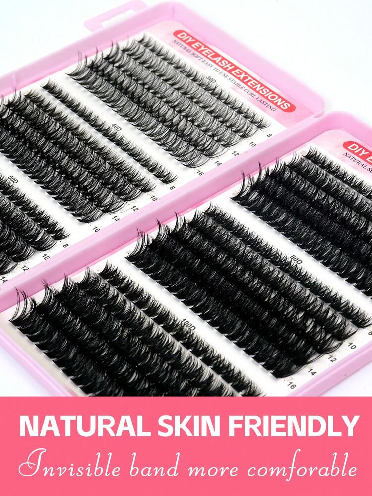 570pcs Eyelash Extension Kit, DIY Eyelash Extension Set, Individual Lash Cluster, D-Curl Eyelash Extension Kit, Includes Glue, Sealant And Eyelash Extension Tools, Suitable For Daily Use, Travel, Beginners, Weddings, Dates, Parties, Holidays, Also Great For Christmas/Halloween/Gifts - Black - View 7