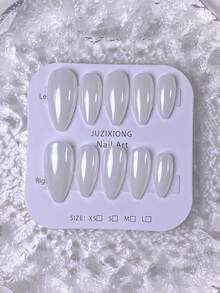 10pcs Handmade Nail Stickers, Short Nails, False Nails, Almond Shaped Nails, French Manicure Nail Strips, White Nails, Solid Color Nails, Cute Nails, Aurora Nails, Minimalist & Fashionable Style, White Aurora Powder Covering The Entire Nail Surface, Comes With Nail Tools, Reusable, Suitable For Women & Girls' Almond Shaped Press-On Nails. - White - View 7