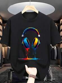 Summer Casual Printed T-Shirt For Men - Crew Neck, Polyester, Slight Stretch, Regular Fit, Knit Fabric, 180 G/M² - Black - View 7