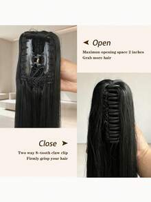 Extensión de cola de caballo de 42 pulgadas de largo extra, de cabello negro liso, con forma de garra, suave y sintético natural, adecuado para mujeres. - Negro - Ver 4