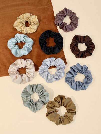 10个/套纯色哑光发圈，高端柔和色调，时尚简约百搭发饰，不伤发绳