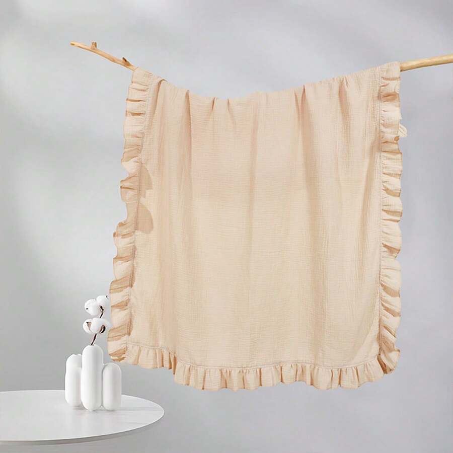 1 chiếc chăn quấn em bé bằng cotton nguyên chất mềm mại và thoáng khí, màu trơn với viền xếp ly, phù hợp cho cả bé trai và bé gái, tuyệt vời để sử dụng hàng ngày và làm quà tặng ngày thiếu nhi. - Nhiều màu - Xem 1