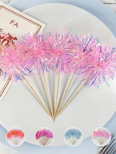 5件彩色铝箔烟花造型蛋糕装饰，生日快乐蛋糕装饰，闪亮烟花蛋糕顶饰，适用于生日、婚礼、婴儿派对、周年纪念日和其他场合