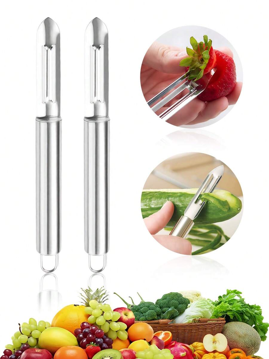 1件装蔬菜水果削皮器，不锈钢材质，多功能果蔬切片器，削皮器，土豆削皮器，苹果削皮器，黄瓜切片器，瓜类切片器，食品切片器，厨房削皮工具，居家厨房好帮手 - 銀色 - 查看 1