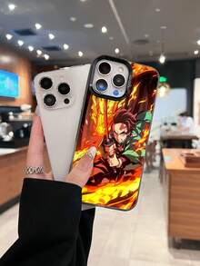Burning flames animated character holding fiery sword. This stylish phone case is compatible with iPhone 16, 15, 14 Pro Max, 13, 12, 11, XR, and XS Plus models. Made of TPU silicone, it offers shock and drop protection and a superior feel. It's an ideal gift for family, friends, and loved ones, and a perfect choice for Christmas, - Negro - Ver 3