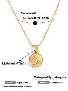 1 chiếc dây chuyền thép không gỉ, dây chuyền la bàn đính đá Cubic Zirconia tinh tế dành cho nữ, dây chuyền hình sao Bắc Đẩu, dây chuyền vàng tối giản. - Vàng - Xem 5