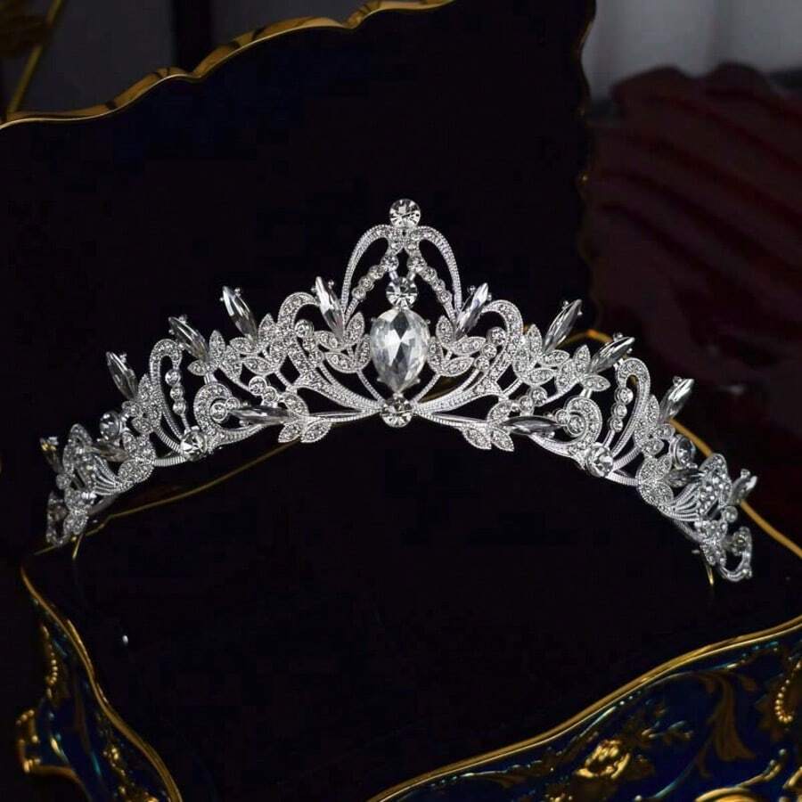 Exquisite Carved Crystal Tiara Shiny Bridal Prom Party Hair Accessories - Silver - View 1