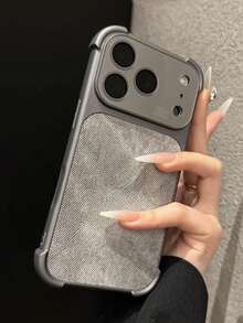 Ốp lưng điện thoại cao cấp bốn góc họa tiết denim chống sốc, tương thích với iPhone 17Pro Max 17Pro 17 16 15 14 13 Pro Max, bảo vệ mặt sau. - Xám - Xem 1