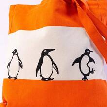Classic Orange Cotton Tote Bag - Vintage Logo Print Large Capacity Handbag For Daily Use - Default - View 3