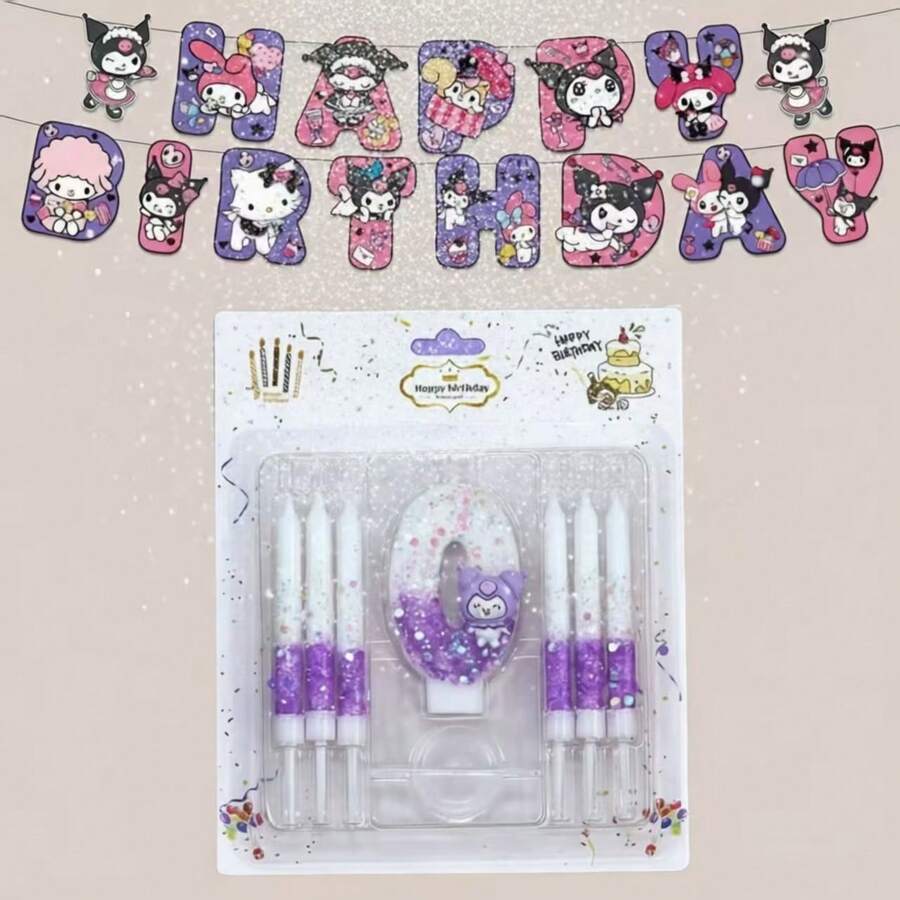 三丽鸥酷洛米主题创意蜡烛，生日派对蜡烛，主题派对蜡烛，可爱蜡烛，精致蛋糕装饰。生日蜡烛，生日旗，创意数码蜡烛套装（0-9岁），生日派对装饰用品。 - 彩色 - 查看 1