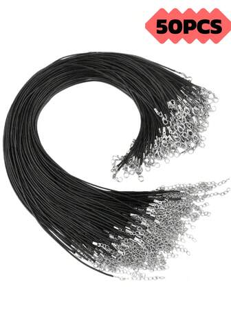 50 piezas Juego de fabricación de joyas con cierre de langosta ajustable, cordón de cuero, cuerda encerada, adecuado para hacer collares, pulseras y colgantes DIY, ideal para regalos de vacaciones, regalos del Día de San Valentín, accesorios pequeños de moda para manualidades de adultos (entrega aleatoria)