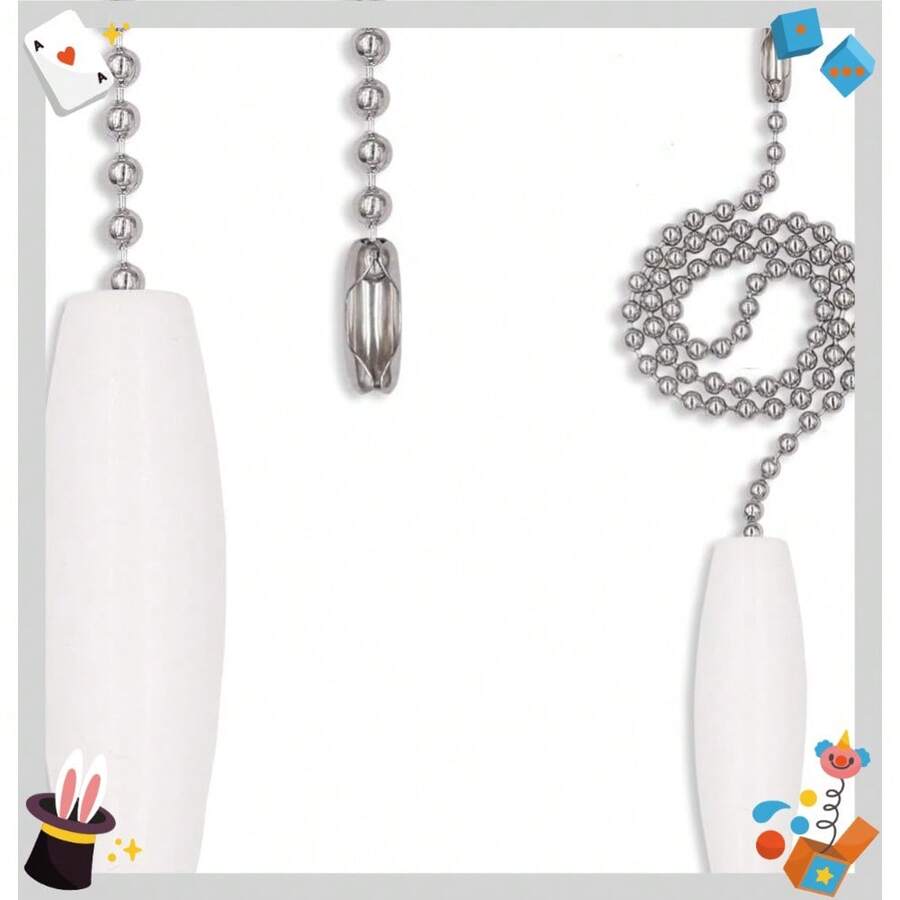 2 Pack 12-Inch Ceiling Fan Pull Chain, 3mm Beaded Ball Chains White Wooden Decorative Pendant Extension Chains For Ceiling Light Lamp Fan Chain - 2 - 查看 1