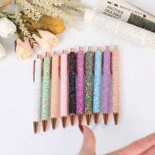 5pcs Glitter Gel Roller Ball Pens, Medium 1.0mm Point, Retractable Metal Pens With Black Ink, Studded With Pearl Curtain, Diary Pens, Gifts For Women And Girls - 5 Random Balls - View 2