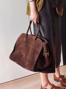 Vintage Brown Suede Tote Bag - Large Capacity Commute Shoulder Bag With Magnetic Closure, Nylon Lining, And Durable Handles, Ideal For Everyday Use, Everyday Tote Bag | Vintage Style Bag | Durable Handles, Tote Bag, New Fall Fashion 2026 For Women - 咖啡 - 查看 11