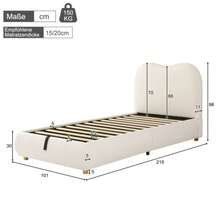 Polsterbett, Einzelbett, Kinderbett 90 X 200cm, Hydraulic Functionsbett, Bett Mit Lattenrost, Kopfteil Und Großem Stauraum, Gepolstertes Kopfteil, Lockig, Beige - Beige - View 5