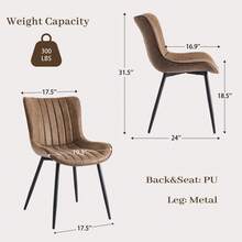 Huisuilinss Upholstered Dining Chairs Set Of 2,Mid Century Modern Armless Kitchen Chair With Back & Metal Legs,Comfortable Padded Accent Chair For Dining Room Reception Waiting Room - Raya vertical marrón - Ver 2