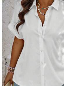 Plus Size Women's Elegant Spring/Summer Casual Floral Print Short Sleeve Blouse Shirt - Multicolor - View 3
