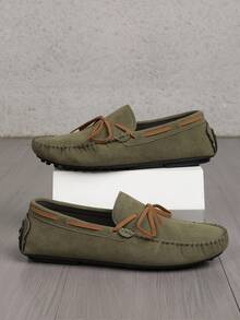 Men's Casual Loafers, Fashionable Slip-On Slouchy Shoes, Korean British Style Casual Business Moccasins, Breathable Lightweight Soft Sole Driving Shoes - Army Green - View 4