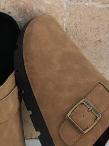 舒适透气圆头低帮套脚平底休闲复古风拖鞋，适合室内/室外穿着，学生及日常通勤皆宜。 - 棕色 - 查看 7