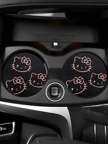 Sanrio 2pcs Hello Kitty Heart-Shaped Car Cup Holder Coasters, Creative Car Interior Accessories - Multicolor - View 9