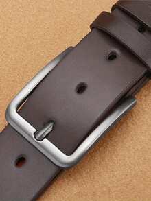 Men's Casual Leather Jeans Belt, Classic Work Business Formal Belt With Claw Buckle, All Seasons Plain Design, 1/2 Pieces Set - Coffee Brown - View 4