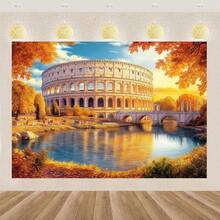 خلفية جدارية من القماش البوليستر بتصميم كولوسيوم روماني - خلفية تصوير وبنر حفلات - قماش تصوير كبير الحجم، مناسب للاستخدام في الأماكن الداخلية والخارجية لبنرات الحفلات، مثالي لحفلات العطلات وديكور المنزل والدعائم الاستوديو، ديكور لباب الجراج، ذو طابع تاريخي، مادة متينة، قماش عالي الجودة، تخطيط الفعاليات - متعدد الألوان - مشاهدة 3