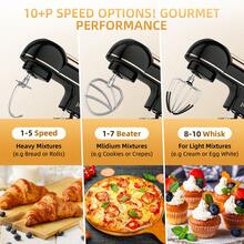 Stand Mixer, 6.5 Quart 300W Heavy-Duty Electric Mixing Machine With 10-Speed, Dough Hook, Flat Beater, Wire Whisk & Splash Guard - Bowl Suitable For, Cake, Cookie Dough, Whipping, Egg Beater - Ideal For Home & Families - 黑色 - 查看 3