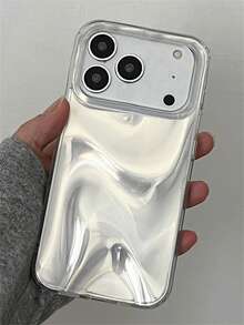 Luxuriöse silberweiße asymmetrische Wasserrippenstruktur Handyhülle kompatibel mit iPhone 17 Pro Max, 16 Pro Max, 17 Pro, 16, 15, 13, 14, 12 Pro, 14, 15, 16 Plus, 17 Air, 17, 13, 15, 16, 11, seidenartiges Muster, stoßfest, glänzende Hülle, stilvolle Schale