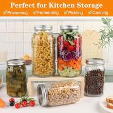 Tarros de boca ancha de 64 onzas paquete de 3 tarros grandes de medio galón con tapas y bandas herméticas tarros de vidrio transparente para conservar decapado fermentación preparación - Transparente - Ver 5
