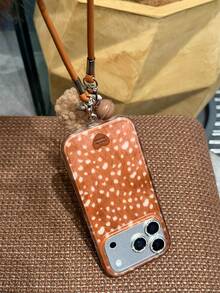 Caso de telefone com estampa de coração e cervo com bolinhas marrom e branco, compatível com iPhone 17, 16 Pro Max, Novo 15, com cordão, estilo coreano minimalista, compatível com iPhone 14, 15 Pro Max, nicho para mulheres, 16 - Castanho - Visão 4