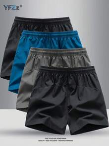 Set de 4 pantalones cortos casuales de verano para hombres talla grande, con bolsillos con cremallera, cintura elástica y transpirables - Multicolor - Ver 3