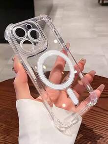 TPU Corner Air Cushion Anti-Fall Magnetic Charging Protective Case Compatible With IPhone 17 Pro Max/17 Pro/17 Air/17 New Model, Transparent Wireless Charging, Lens Protection, Electroplated Buttons, Anti-Fall, Anti-Oil - Silver - View 5